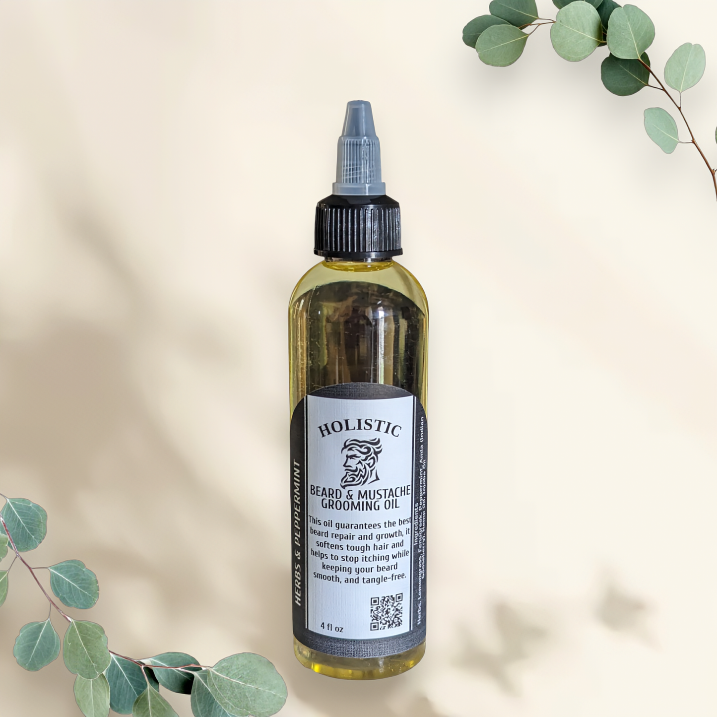 BEARD & MUSTACHE GROOMING OIL - INFUSED WITH HERBS & PEPPERMINT- 4oz